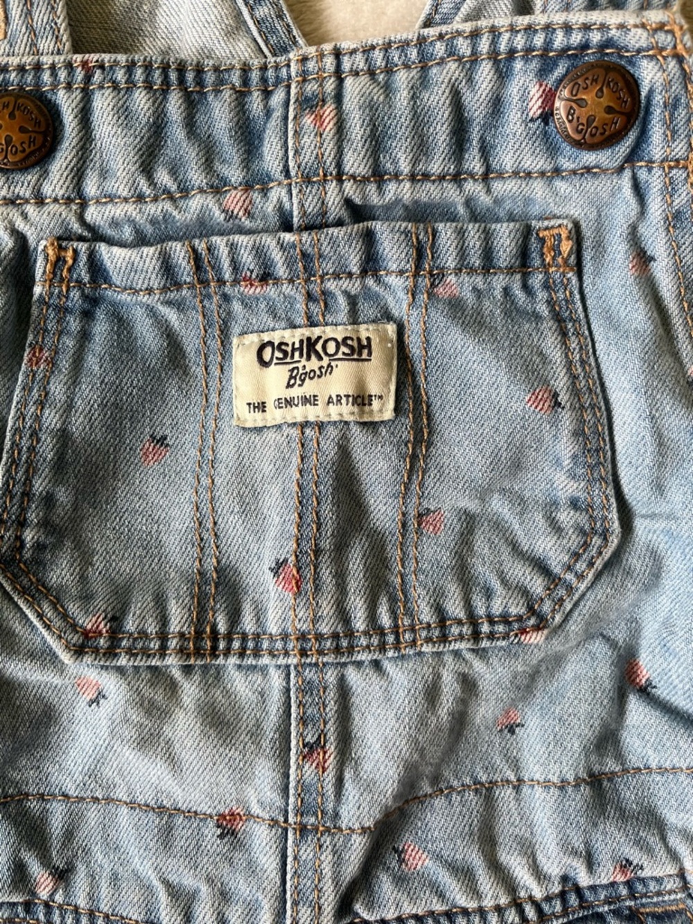 OshKosh B'gosh Light Blue Denim Overalls with Pink Strawberry Pattern